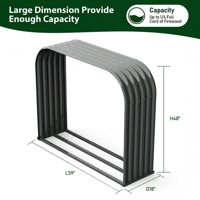 32 Cubic Ft Large Covered Galvanized Steel Firewood Rack, 59"W x 18"D x 48"H (Set of 2)