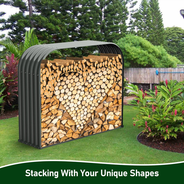 18"D x 59"W x 48"H, 32 Cube Ft, Metal Firewood Racks Log Holder, Grey Galvanized Steel Shed, Rainproof - Anleolife