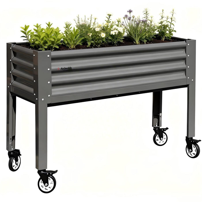 35" Waist-High 4x1.5 ft Galvanized Steel Elevated Raised Garden Bed #quartz-gray
