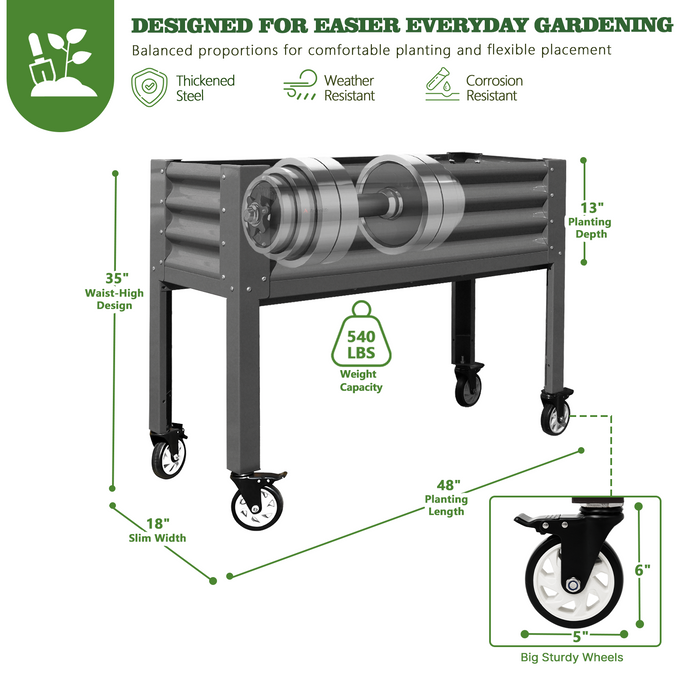 35" Waist-High 4x1.5 ft Easy Access Elevated Raised Garden Bed