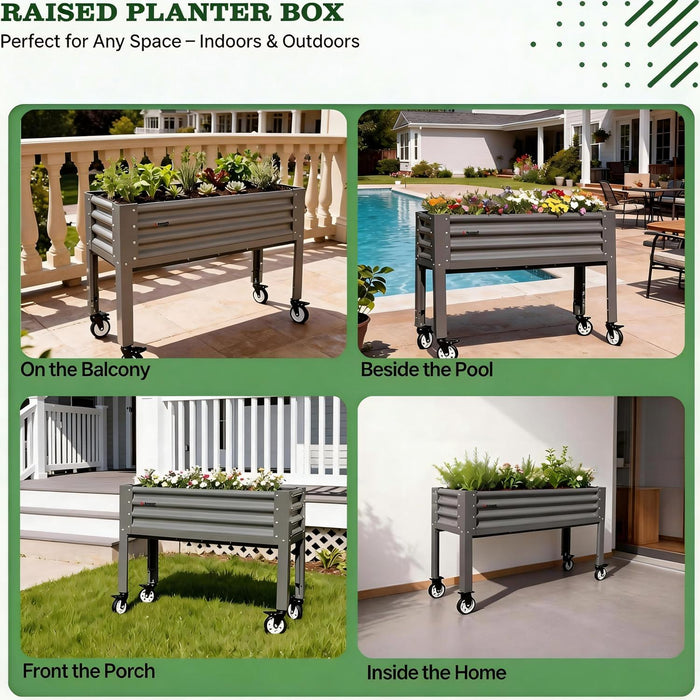 35" Waist-High 4x1.5 ft Galvanized Steel Elevated Raised Garden Bed #quartz-gray