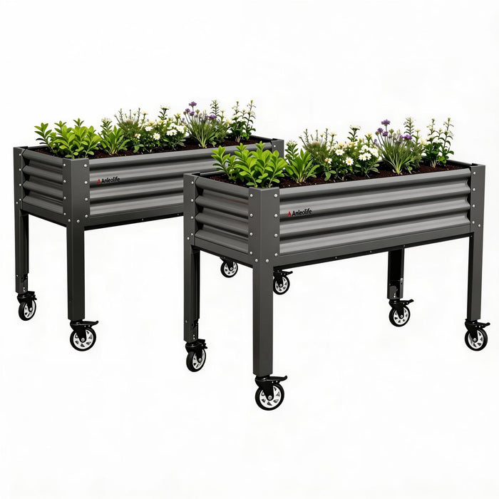 Two 35" Waist-High 4x1.5 ft Galvanized Steel Elevated Raised Garden Bed #quartz-gray