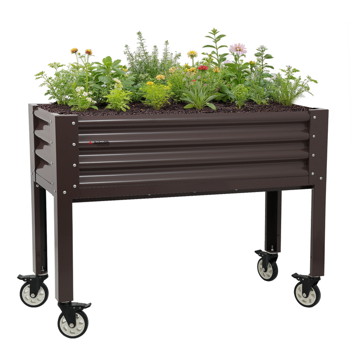 35" Waist-High 4x1.5 ft Galvanized Steel Elevated Raised Garden Bed #coffee