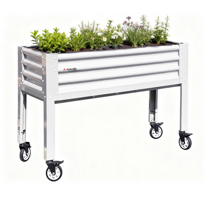 35" Waist-High 4x1.5 ft Galvanized Steel Elevated Raised Garden Bed #antique-white
