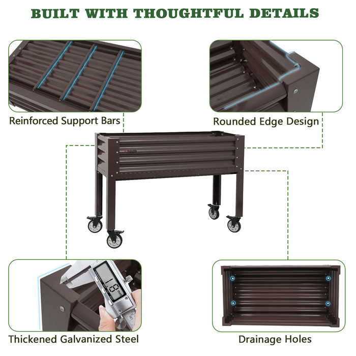 35" Waist-High 4x1.5 ft Galvanized Steel Elevated Raised Garden Bed