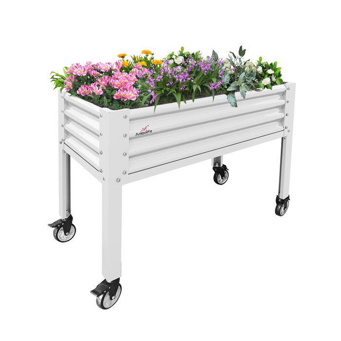35" Waist-High 4x2 ft Elevated Raised Garden Bed with Wheels #antique-white