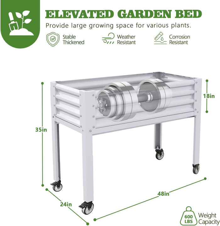 35" Waist-High 4x2 ft Elevated Raised Garden Bed with Wheels #antique-white