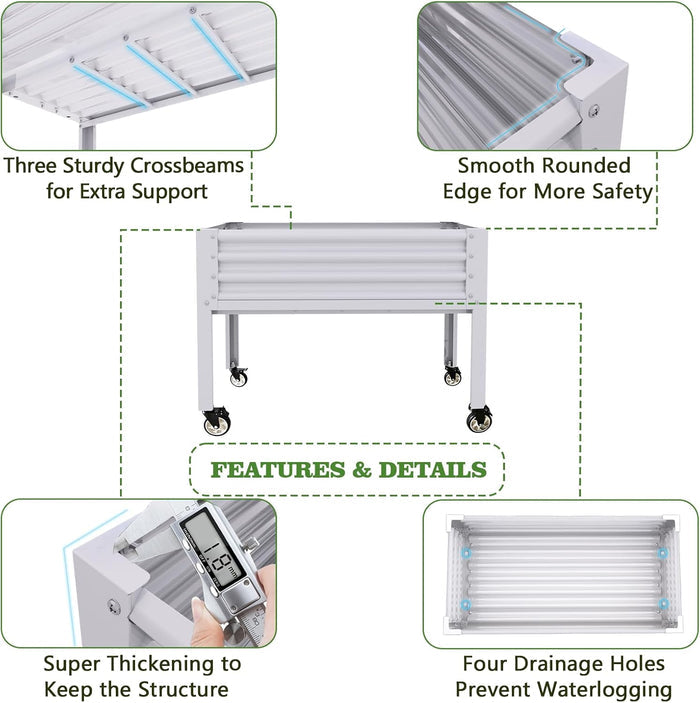 35" Waist-High 4x2 ft Elevated Raised Garden Bed with Wheels #antique-white