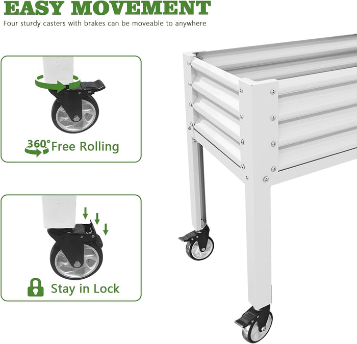 35" Waist-High 4x2 ft Elevated Raised Garden Bed with Wheels #antique-white