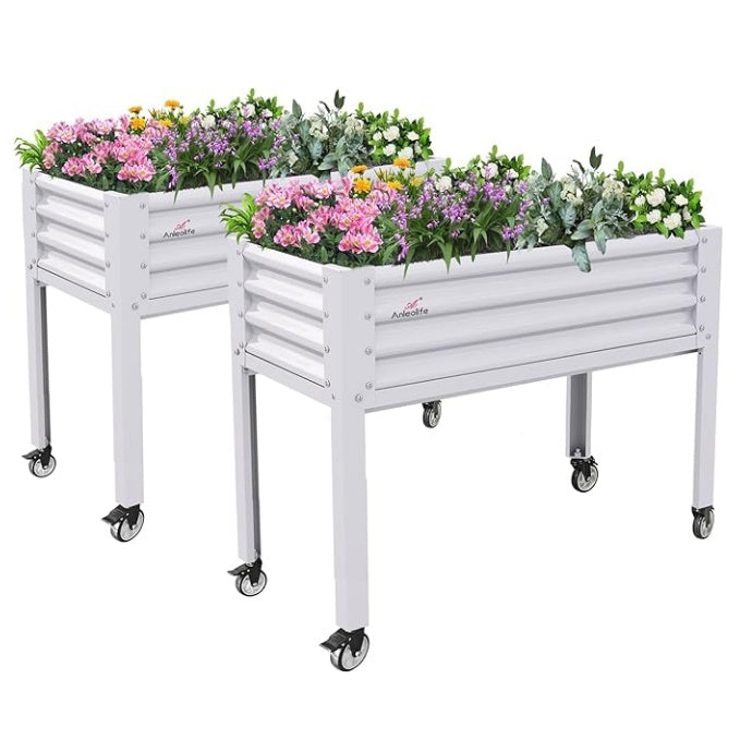 35" Waist-High 4x2 ft Elevated Raised Garden Bed with Wheels (Set of 2) #antique-white