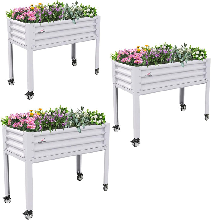 35" Waist-High 4x2 ft Elevated Raised Garden Bed with Wheels (Set of 3) #antique-white