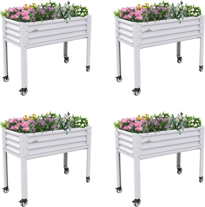 35" Waist-High 4x2 ft Elevated Raised Garden Bed with Wheels (Set of 4) #antique-white