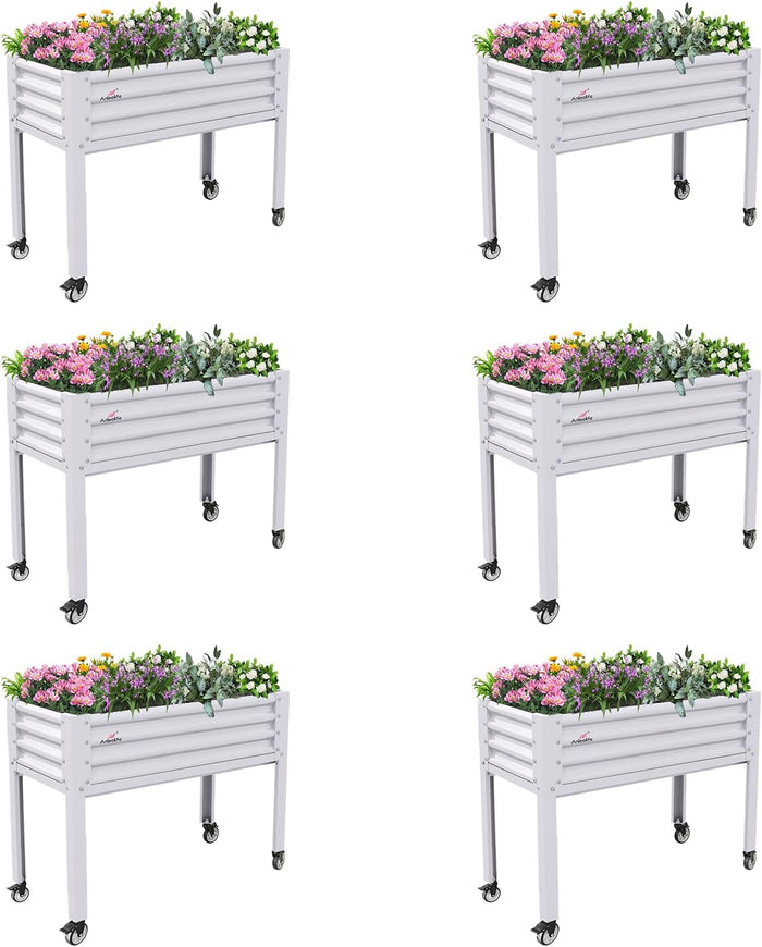 35" Waist-High 4x2 ft Elevated Raised Garden Bed with Wheels (Set of 6) #antique-white