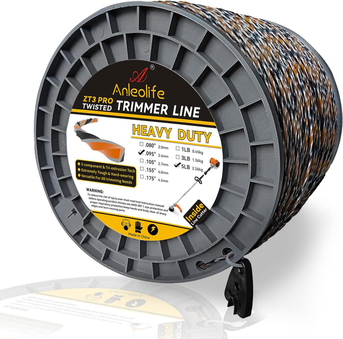5-Pound ZT3 Pro Heavy Duty Diamond .095-Inch-by-1870-ft Twisted Trimmer Line Spool,3-Component Tri-Extrusion - Anleolife