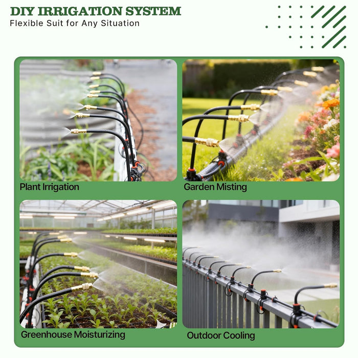 50FT Drip Irrigation Kit with Bendable Copper Nozzles for Patios, Lawns & Container Gardens