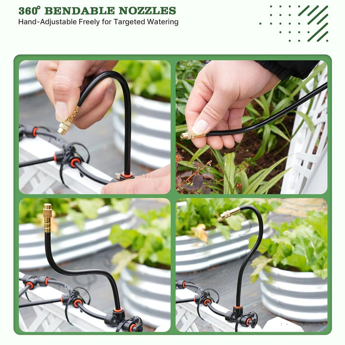 50FT Drip Irrigation Kit with Bendable Copper Nozzles for Patios, Lawns & Container Gardens