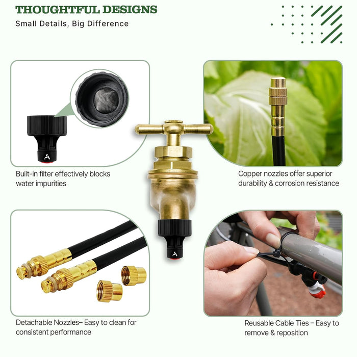 50FT Drip Irrigation Kit with Bendable Copper Nozzles for Patios, Lawns & Container Gardens