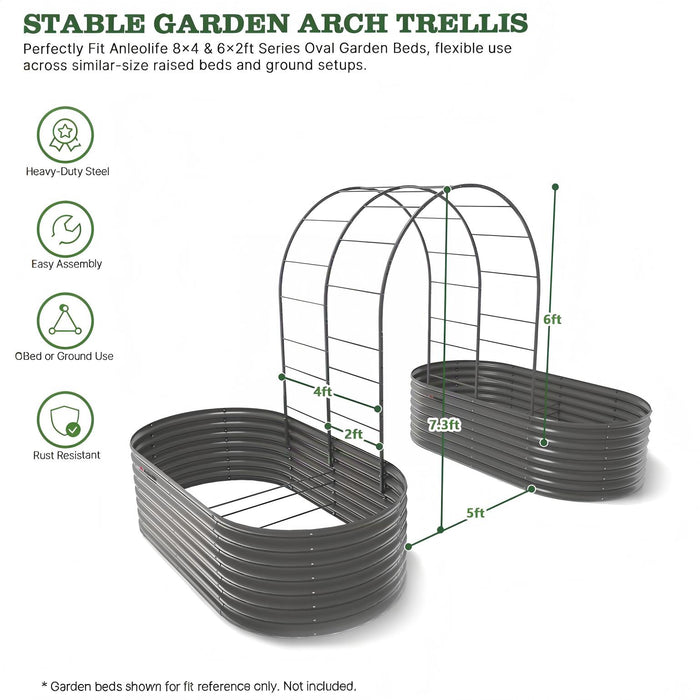 6 FT Heavy-Duty Metal Arch Garden Trellis for Raised Beds & Climbing Plants