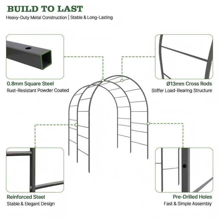 6 FT Heavy-Duty Metal Arch Garden Trellis for Raised Beds & Climbing Plants
