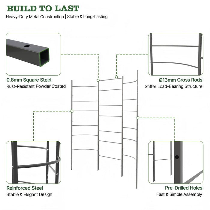 6 FT Heavy-Duty Metal Garden Trellis for Raised Beds & Vertical Growing