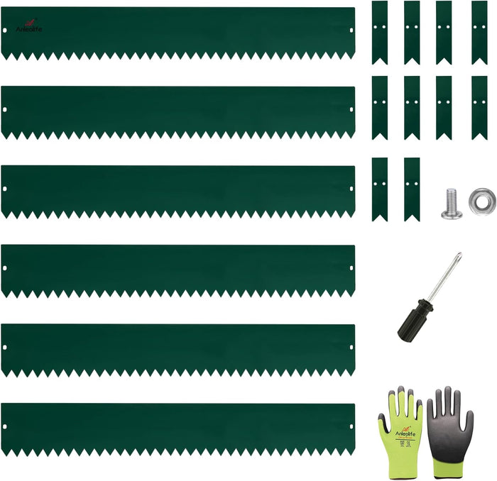6" x 40" Galvanized Steel Garden Edging, 6-Pack (20FT Total), Powder coating, Gloves & Stakes - Green - Anleolife
