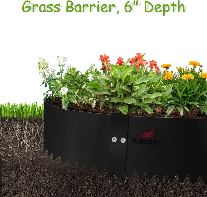 6" x 40" Galvanized Steel Garden Edging, 6-Pack (20FT Total), Powder coating, Gloves & Stakes - Green - Anleolife