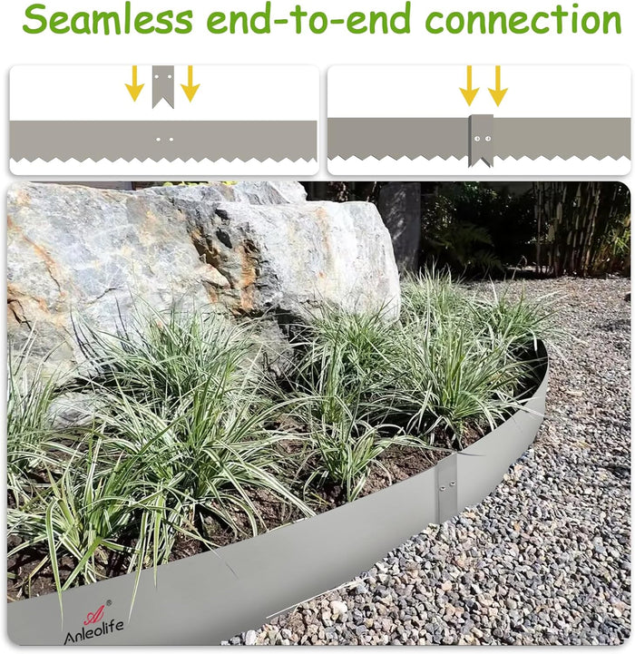 6" x 40" Galvanized Steel Garden Edging, 6-Pack (20FT Total), Powder Coating, Gloves & Stakes - Grey - Anleolife