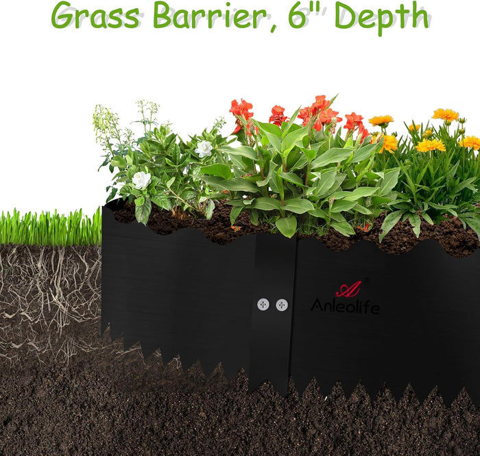 6" x 40" Wavy Edge Galvanized Steel Garden Edging, 6-Pack (20FT Total) - Black - Anleolife