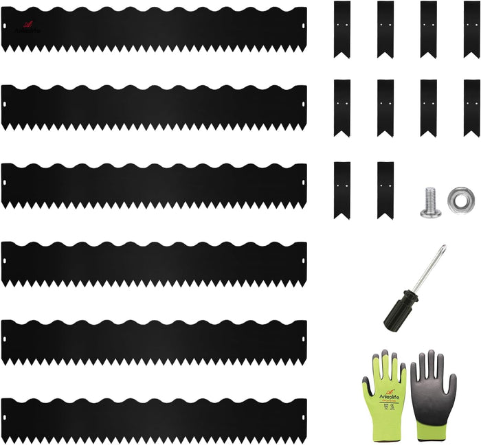 6" x 40" Wavy Edge Galvanized Steel Garden Edging, 6-Pack (20FT Total) - Black - Anleolife