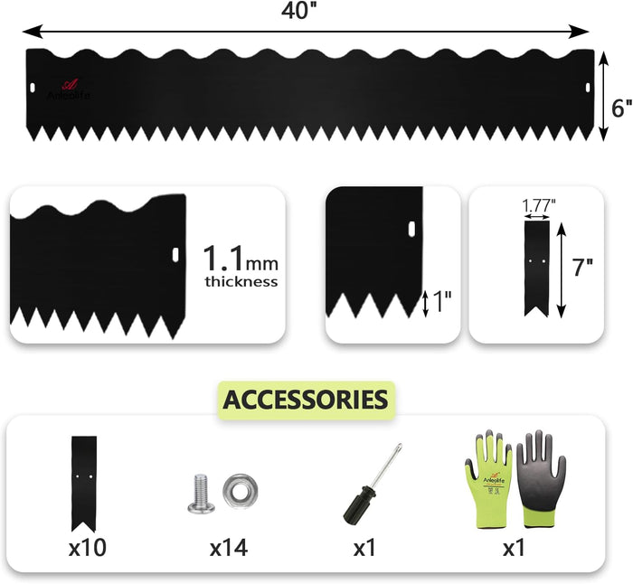 6" x 40" Wavy Edge Galvanized Steel Garden Edging, 6-Pack (20FT Total) - Black - Anleolife