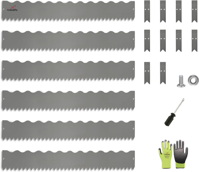 6" x 40" Wavy Edge Galvanized Steel Garden Edging, 6-Pack (20FT Total) - Grey - Anleolife