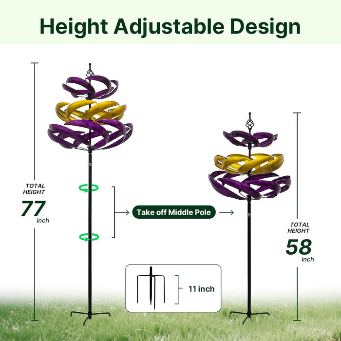 77" Tall Metal Kinetic Wind Spinner for Garden – 3D Lotus Design & 360-Degree Rotation