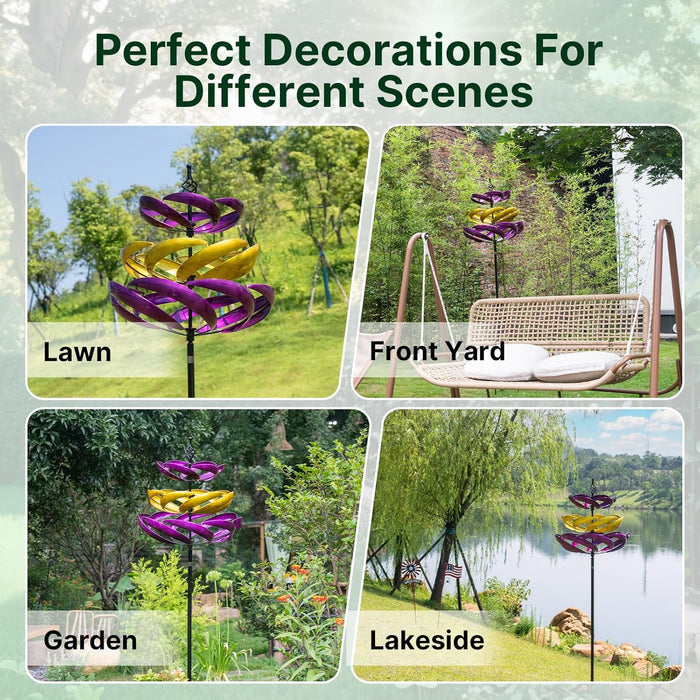 77" Tall Metal Kinetic Wind Spinner for Garden – 3D Lotus Design & 360-Degree Rotation