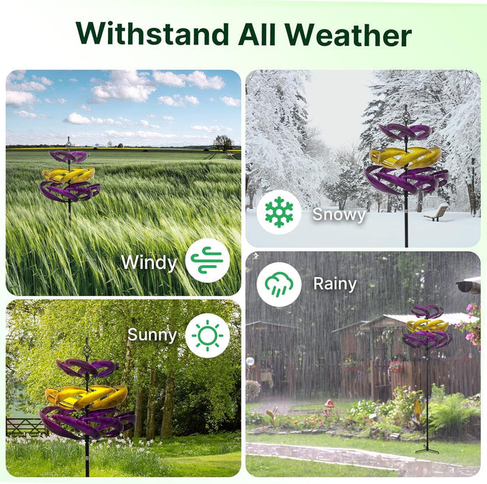 77" Tall Metal Kinetic Wind Spinner for Garden – 3D Lotus Design & 360-Degree Rotation