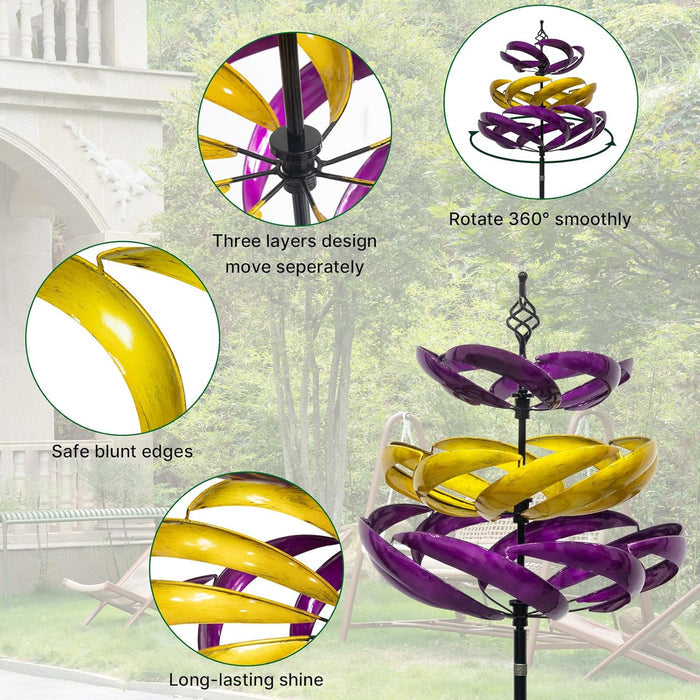 77" Tall Metal Kinetic Wind Spinner for Garden – 3D Lotus Design & 360-Degree Rotation