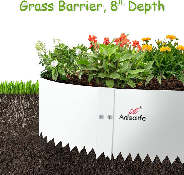 8" x 40" Galvanized Steel Garden Edging, 6-Pack (20FT Total), Powder Coating Lawn Border - White - Anleolife