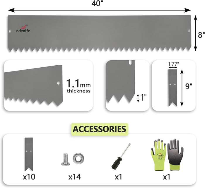 8" x 40" Galvanized Steel Garden Edging, 6-Pack (20FT Total), Powder Coating Lawn Border - Grey - Anleolife