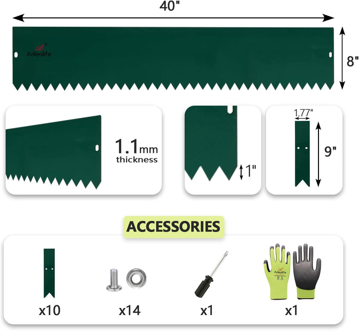 8" x 40" Galvanized Steel Garden Edging, 6-Pack (20FT Total), Powder Coating Lawn Border - Green - Anleolife