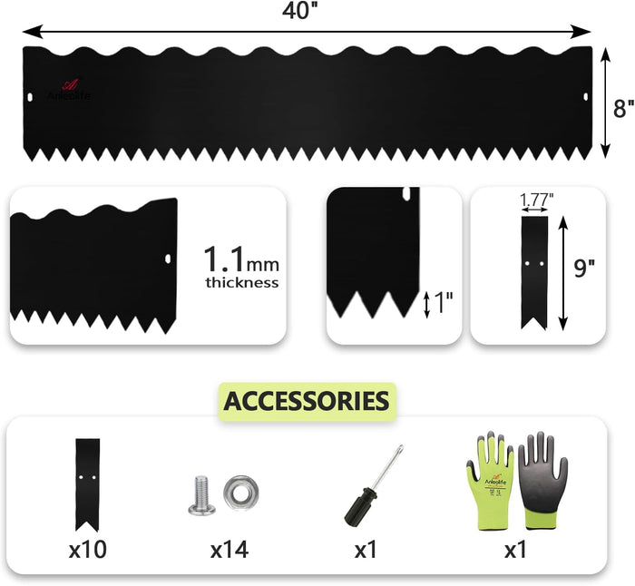 8" x 40" Wavy Edge Galvanized Steel Garden Edging, 6-Pack (20FT Total) - Black - Anleolife