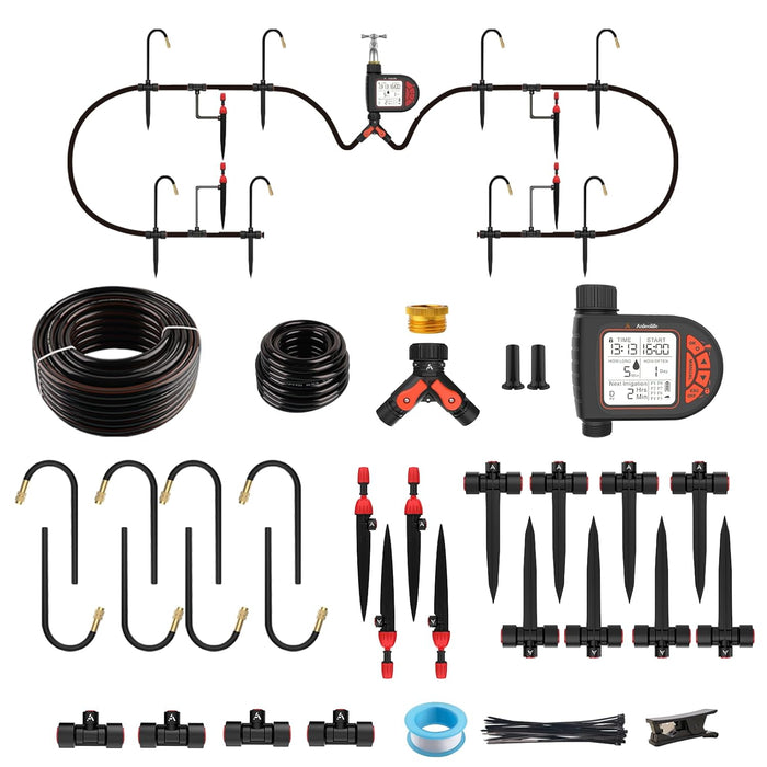 82.4FT Automatic Drip Irrigation Kit with Timer for Raised Beds, Garden & Lawn