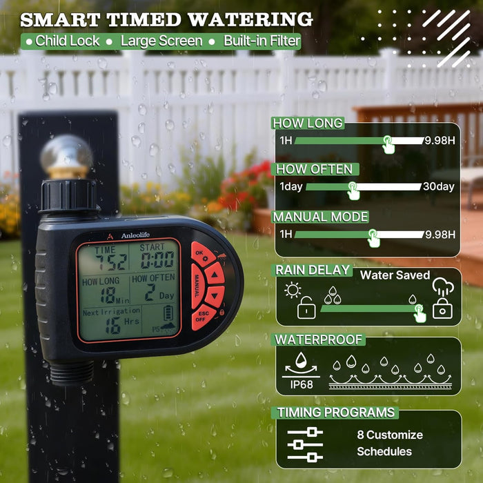 82.4FT Automatic Drip Irrigation Kit with Timer for Raised Beds, Garden & Lawn