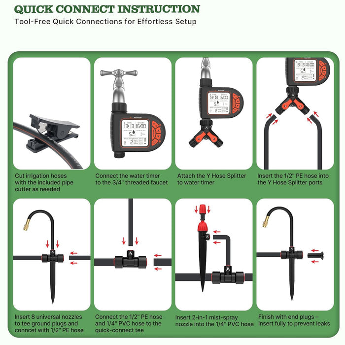 82.4FT Automatic Drip Irrigation Kit with Timer for Raised Beds, Garden & Lawn