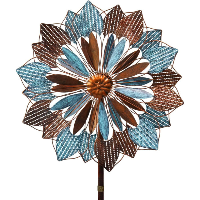 84"  Outdoor Metal Kinetic Wind Spinner – Retro Flame, Coffee & Gray-Blue
