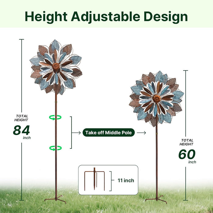 84"  Outdoor Metal Kinetic Wind Spinner – Retro Flame, Coffee & Gray-Blue
