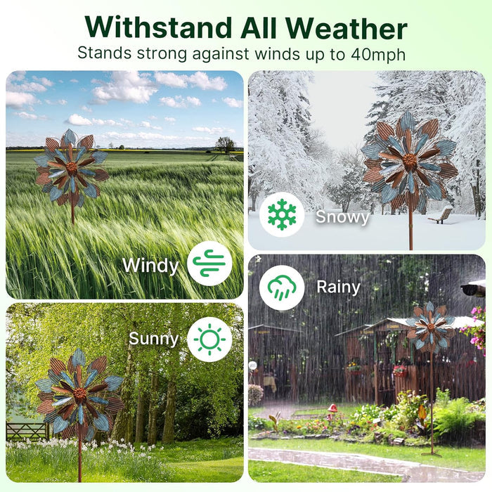 84"  Outdoor Metal Kinetic Wind Spinner – Retro Flame, Coffee & Gray-Blue
