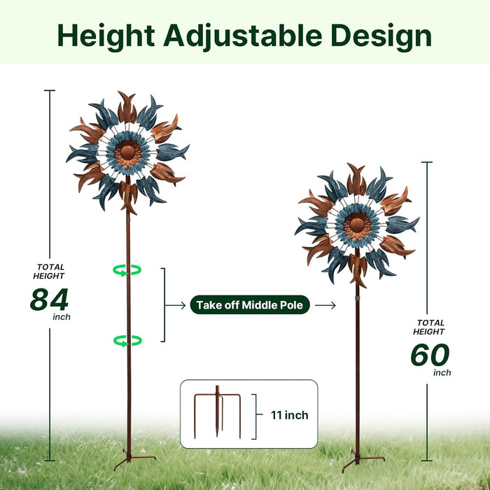 84" Tall Outdoor Metal Kinetic Wind Spinner – Retro Flame Design, 360-Degree Rotation