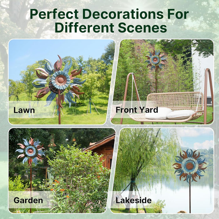 84" Tall Outdoor Metal Kinetic Wind Spinner – Retro Flame Design, 360-Degree Rotation