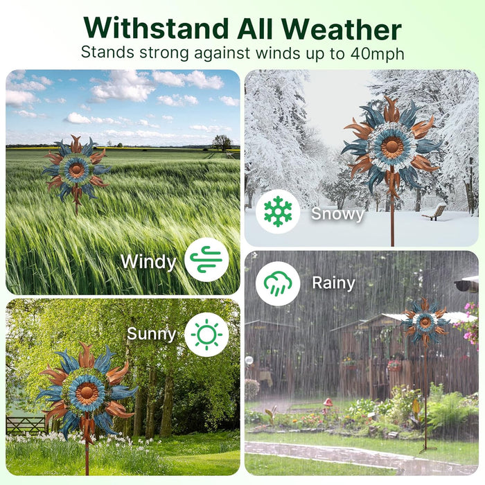 84" Tall Outdoor Metal Kinetic Wind Spinner – Retro Flame Design, 360-Degree Rotation