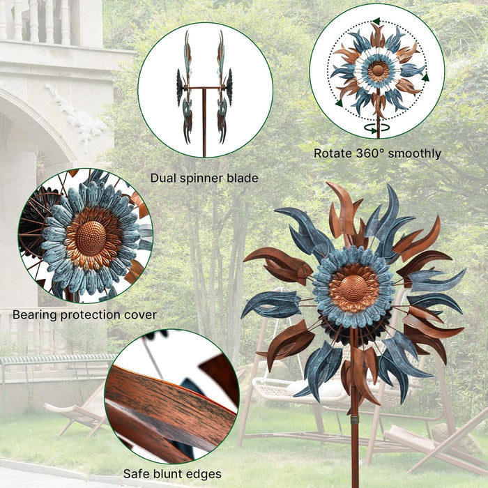 84" Tall Outdoor Metal Kinetic Wind Spinner – Retro Flame Design, 360-Degree Rotation
