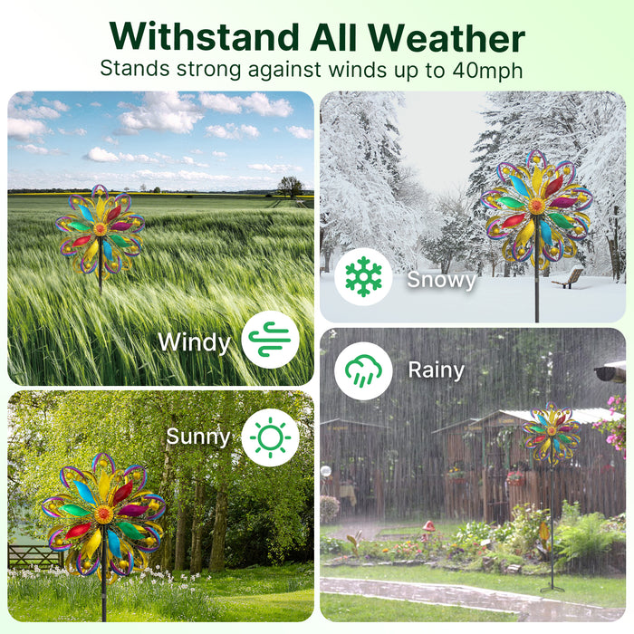 84" Tall Outdoor Metal Kinetic Wind Spinner – Retro Flame Design, Colorful 360-Degree Rotation